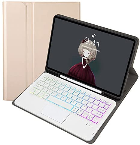 GUPENAA Funda con Teclado para Samsung Galaxy Tab S6 Lite 10.4'' 2022/2020 (SM-P610/P613/P615/P619), 7 Colores Retroiluminados, Teclado Bluetooth Desmontable Magnéticamente con Trackpad,Oro