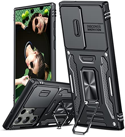 LeYi Handyhülle für Samsung Galaxy S23 Ultra Hülle Fallschutz mit Kameraschutz, Ständer Camera Protection Schutzhülle Outdoor Handy Hülle S 23 Ultra 5G Hardcase Schwarz