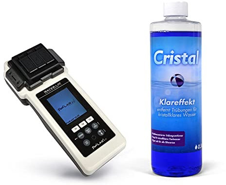 Cristal PoolLAB 2.0 Photometer Edition-70 Testtabletten + 1x Klareffekt-24 Parameter-3 gleichzeitige Messungen-Professionelle Wasseranalyse für Pools & Whirlpools-Bluetooth WiFi Farbdisplay, Blau