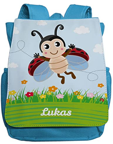 minimutz Kindergartenrucksack Mädchen mit Name | Personalisierter Rucksack Marienkäfer Ladybug für Kinder | Kleiner Freizeitrucksack Kinderrucksack Kita Kindergarten 2-5 Jahre (hellblau)