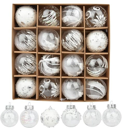 NUZEKY Weihnachtskugeln 16 Stücke Weihnachtskugeln Kunststoff: Christbaumkugeln Kunststoff Kleine Weihnachtsbaum Kugeln mit Schlüsselband für Christmas Decorations(Weiß)