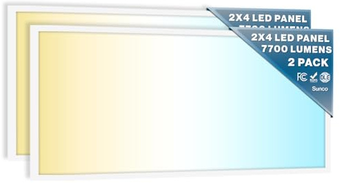 Sunco 2x4 LED Flat Panel Light Drop Ceiling Office Fixture, 7700 LM, Selectable Features, 40W/50W/60W, 4000K/5000K/6000K, Dimmable (0-10V), Dustproof ETL 2 Pack