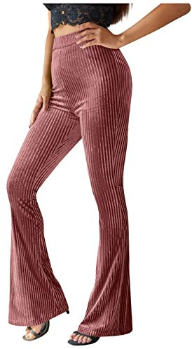 Vasreyy Leinenhose Damen Taktische Hose Damen Jeans High Waist Gerippt High Waist Weites Bein Flared Hose Skinny Einfarbig Palazzo Hosen Activewear Yogahose Jazzpants Jeggings (Pink, L)