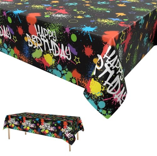 Neon Glow Tischdecken,Graffiti Party Tischtuch Einweg Plastik Wasserdicht Tischdecke für Neon Glow Let's Glow Theme Party Tischdekoration 137 x 274cm