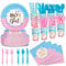 Nkaiso Babyparty Deko Mädchen Pappteller Set,192 Stück Blau und Rosa Baby Shower Teller Pappbecher Servietten Wiederverwendbar Geschirr für Baby Mädchen oder Jungen- 24 Gäste