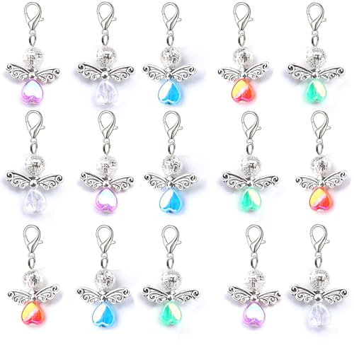 YIEUR 40 Stück Schutzengel Anhänger bunte, klein Schutzengel Gastgeschenke Hochzeit Taufe, 4cm Schutzengel Anhänger Perlenengel Konfirmation Geburtstag Handmade Geschenk für Gäste(Ball)