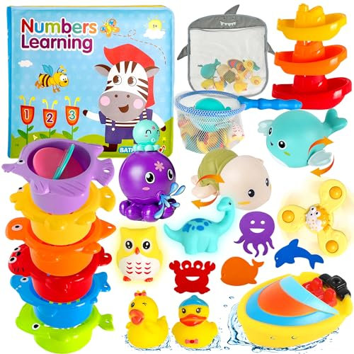 Lubibi Juego de Juguetes de Baño para Bebe, 25 pcs Juguetes Bañera para Bebe, con una Bolsa de Almacenamiento, Juguete Educativo es Adecuado para Juguetes de Regalo para bebés a Partir de los 6 Meses