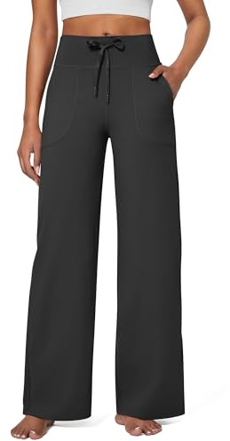 G4Free Yogahose Damen Jogginghose Freizeithose Weite Hose Sporthose Lang Straight Leg mit Drawstring Taschen Stretch Lounge Sweatpants(Schwarz,M,Regular)