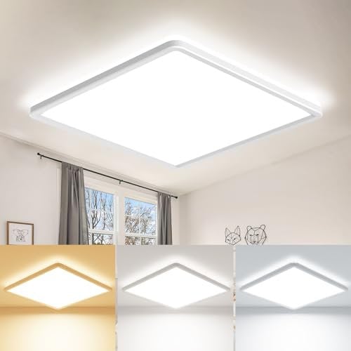 zemty 22CM LED Ceiling Lights, 3000K/4000K/6500K Waterproof Bathroom Light, 18W 1950LM Modern Square Flush Ceiling Lighting Fixture for Kitchen Hallway Bedroom Office Porch Garage