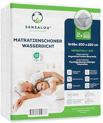 Sensalou Matratzenschoner wasserdicht 200 x 220 cm 2er Set – Inkontinenzauflage für Doppelbett - Höhe bis 30 cm – Nässeschutz Matratzenauflage für Allergiker, atmungsaktiv, waschbar