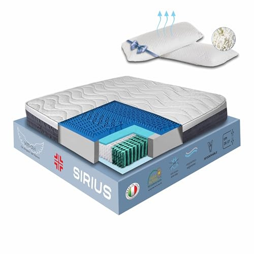 vimavì Materasso una Piazza e Mezza Molle Insacchettate e Memory Foam BluGel 120x190 - H26/27 cm - Disp. Medico - Sfoderabile e Anallergico - Cuscino Omaggio - Termoregolante - Made in Italy - SIRIUS