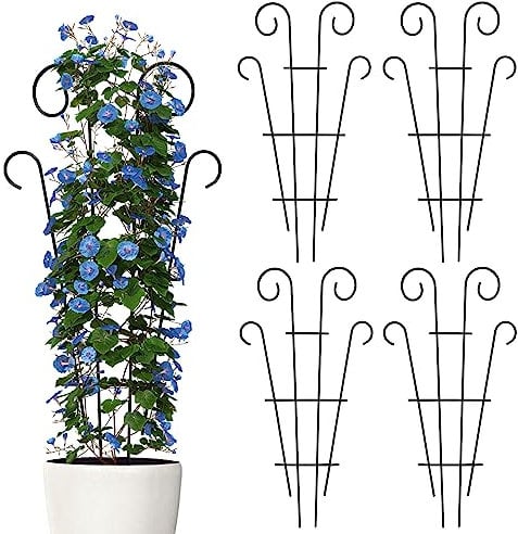 Thealyn 4er-Pack 81cm/32 Zoll Innenpflanzenspalier für kletternde Topfpflanzen, Outdoor-Metall-Gartenspalier für Zimmerpflanzen, Blumen, Weinreben, ivy Wellenform, Schwarz