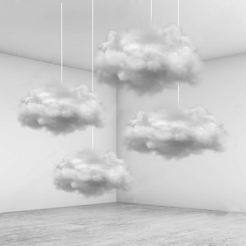 LOMSIOY Künstliche Wolke - 4 Stück Baumwolle Wolke Ornamente für Hochzeit, 3D-Wolken Requisiten DIY dekorative hängende Ornament für Kunst Bühne, liefert Geschenke und Party Show