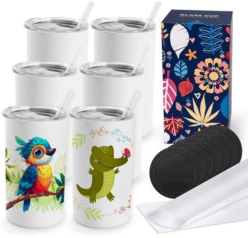 Joyclub 6 Pack Sublimation Tumblers Stainless Steel Insulated 12 oz Sublimation Tumbler with Lids and Straw, Ideal for DIY Gifts, Tea, Coffee, Wine