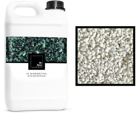 Mr. Epoxy Steinteppich für Außen & Innen Komplettset (25kg Kies + 1,3kg Bindemittel) - UV-Stabil & Geruchsneutral - Buntsteinputz mit Versiegelung als Bodenbelag (Bianco)