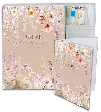 Minilino personalisierte U Heft Hülle 3-teiliges Premium Set für Impfpass & U-Heft [ SCHÜTZT WICHTIGE DOKUMENTE ] Organizer für Untersuchungsheft (Blumenwunder rose)