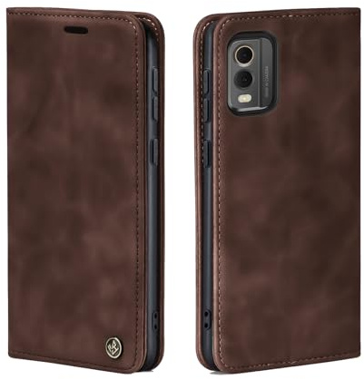 LBH Handyhülle für Nokia C32 in Dunkelbraun mit Karten- und Geldfach Smartphone Hülle mit Standfunktion Flip Case Schutzhülle Magnetverschluss Vintage