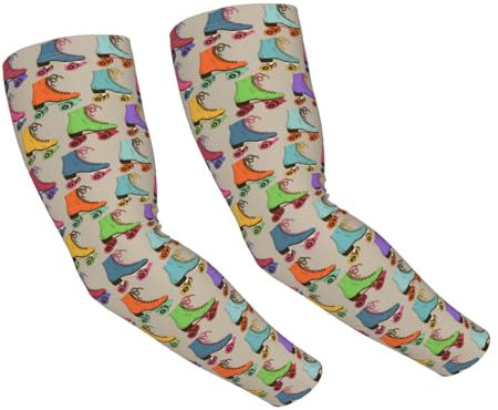 Kühlende Sportschutz-Armstulpen für Damen, Herren, Kinder, Retro, bunte Rollschuhe, Schwarz , One size