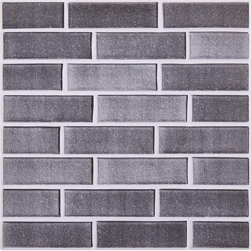 Warmiehomy 3D Self Adhesive Wall Tiles,30x30cm 12Pcs Peel and Stick Marble Tiles Waterproof Vinyl for Kitchen Backsplash Living Room Bedroom Bathroom(Grey Brick)