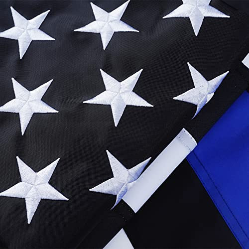 ROTERDON Dünne blaue Flagge, Baumwolle, 90 x 150 cm, hergestellt in den USA, bestickte Polizeiflaggen, strapazierfähig, lebendige Farben, Rückseite der blauen Strafverfolgung, amerikanische Flagge mit