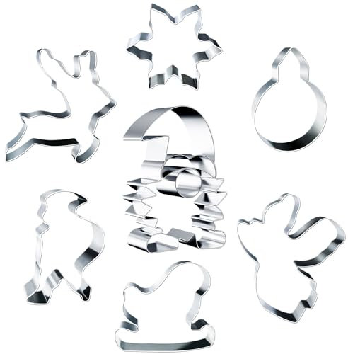 7Pcs Ausstechformen Weihnachten Set,Edelstahl Keksausstecher Wichtel Plätzchenausstecher Elch Schneeflocke Engel Weihnachtsmann Ausstecher Weihnachten Kinder für Backen Torten Fondant Kekse