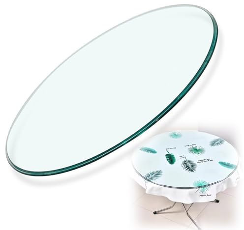HJXGQJM Bandeja De Cristal Redonda 35cm 48cm 65cm 80cm 90cm Cristal Templado Transparente, Tablero Superficie Redonda De Mesa, para Mesa De Comedor Cocina Jardín, Cristal para Mesas(35CM(14INCH))