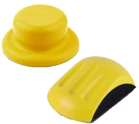 2 bloques de lijado de mano de 125 mm con velcro, bloque de lijado manual redondo y con forma de ratón, para restauración de muebles de madera, discos de velcro para trabajos de lijado pulidos.