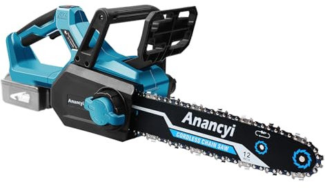 Anancyi Bürstenlose Akku Kettensäge 12 Zoll, Kettensäge Elektro mit Kettenschmierung,Kompatibel mit Makita 18V Akku,Werkzeuglose Kettenspannung,Kettensäge für Gartenscheren Holzschneiden (Ohne Akku )
