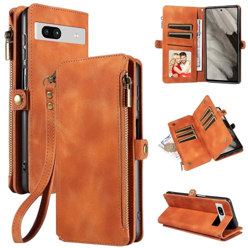 Dtdepth Handyhülle für Google Pixel 7A Hülle mit Kartenfach Geldbörse Magnetverschluss Schutzhülle Klapphülle Ständer Handytasche Leder Tasche Wallet Flip Case Cover - Braun
