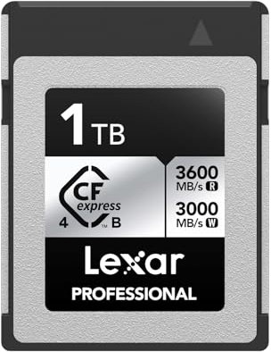 Lexar 1TB Professional CFexpress Type B Silver 4.0 Memory Card, for Photographers, Videographers, Up to 3600/3000 MB/s, 8K Video (LCXEXS4001T-RNENG)