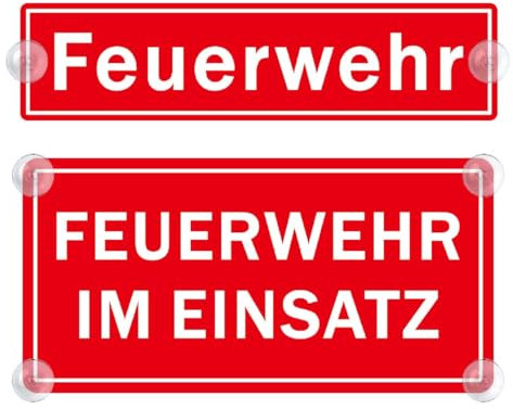 2er Saugnapfschild Set - Feuerwehr Schild für Auto mit Saugnapf 5x20cm - Feuerwehr im Einsatz Autoschild aus Acrylschild 10x20cm - Geschenke für Feuerwehrmann Windschutzscheibe