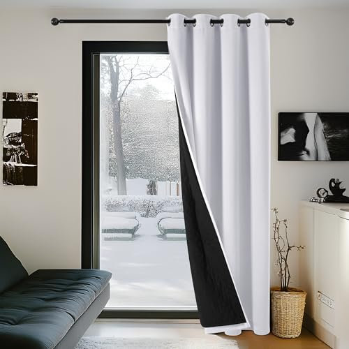Deconovo Thermal Curtain for Door, Eyelet Blackout Curtain with Thick Microfiber Quilted Lining, Noise Reducing 90 Inch Drop Curtain for Living Room, 52 x 90 Inch, Silver Grey, 1 Panel