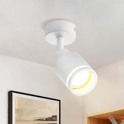 meoaow Deckenstrahler Modern Deckenleuchte 1 Flammig: Schwenkbar Deckenspots GU10 Deckenlampe Strahler Metall Weiß Wandstrahler für Flur Küche Büro Wohnzimmer Schlafzimmer, Ohne Leuchtmittel