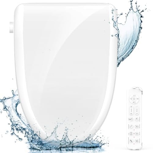 Smart Bidet Beheizter Toilettensitz mit Düse, Japanische Toilette Sitz mit Warmwasser & Trockner, Selbstreinigende Düse aus Volledelstahl, Nachtlicht, Einstellbarer Wasserdruck, Leicht zu reinigen