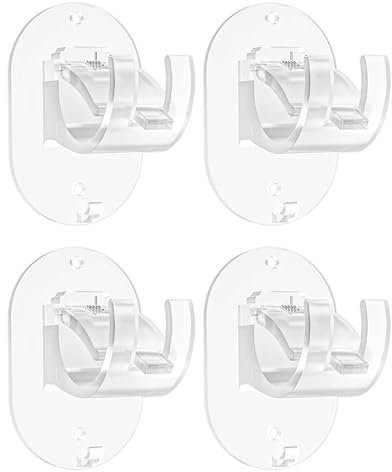 MisFun 4 Pcs Support Tringle Rideaux sans Percage, Accroche Rideau sans Percage, Support Crochet Rideau, Support Rideau sans Percage Crochets, Supports de Tringle à Rideaux Autocollants (Transparent)