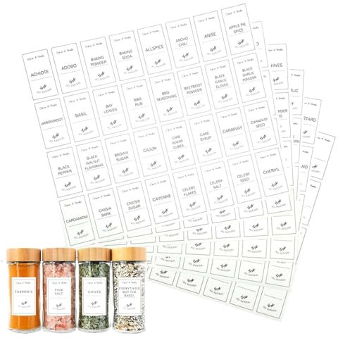 WeddHuis 192 Etiquetas para Especias, listo para usar, minimalista rectangular (3,2 cm x 5,7 cm)