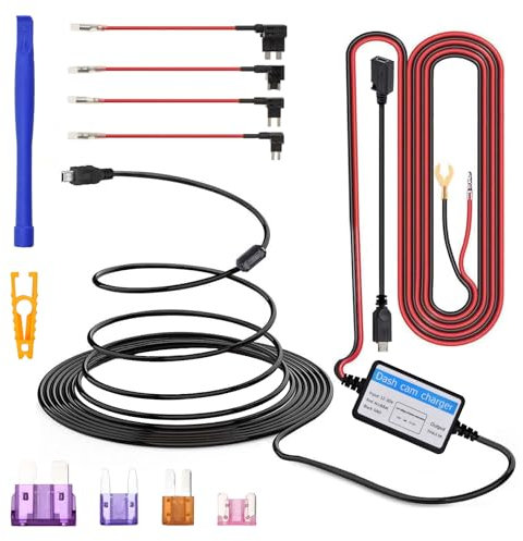 Pagezol Dash Cam Hardwire Kit, 10.5ft Type-C Hard Wire Kit with Low Voltage Protection, Dash Cam Charger Power Cord, 4 Fuse Types LP Mini/Mini/ATO/Micro2, Universal Hard Wire Kit for Dashcam GPS Radar