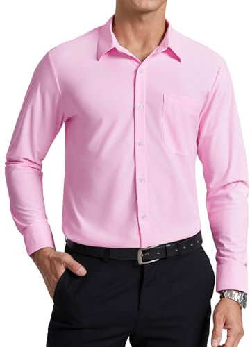 Enlision Chemise Rose pour Homme Adulte Extensible Chemise Infroissable sans Repassage à Manches Longues pour Mariage Affaires Formel Coupe Classique avec Boutons L