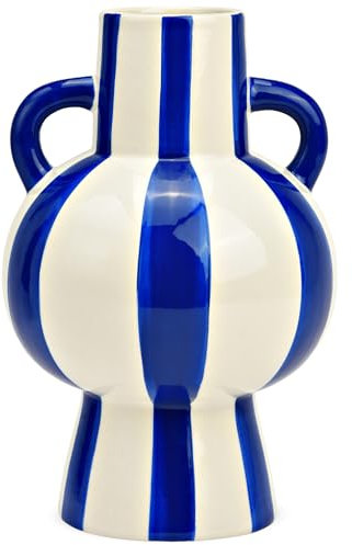 matches21 HOME & HOBBY Blumenvase bunt gestreift, blau weiß in Ø 15 x 24 cm - Moderne Keramik Vase als Wohnzimmerdeko