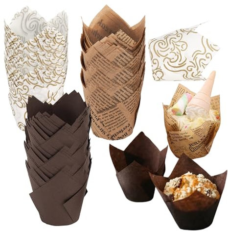 150 Stück Muffinförmchen Papier, Muffins Papierförmchen, Tulpenform Backförmchen für Party Hochzeit Geburtstagsfeier