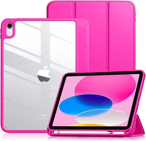 Vobafe Case for iPad A16 11th Generation 11 Inch 2025/iPad 10th 10.9 2022 | with Pencil Holder, PC Clear Hard Back Cover, Slim Trifold Stand Case Support Touch ID, Auto Wake/Sleep, Rose