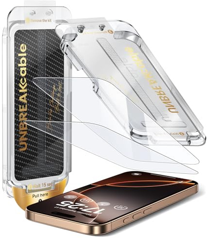 UNBREAKcable 2er Pack Display Schutzfolie für iPhone 16 Pro Max, Automatische Staubentfernung, 9H Militär-Standard, Blasenfreie Montage, Gehäusekompatibel, HD Klar (6.9 Zoll)