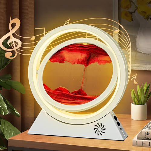BuzzoXerex Sandbilder Zum Drehen, Fließende Sandmalerei mit LED Licht, Bluetooth Fähig 10 Zoll Bewegende Sandkunst 3D Dynamische Sandbild für Büro Wohnzimmer Schreibtisch (Weiß-Rot)