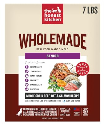 The Honest Kitchen Wholemade Whole Grain Senior Dog Food, Beef, Oat & Salmon Recipe, Human Grade Dehydrated Dog Food, Overall Health Support for Senior Dogs, Just Add Water, 7 lb Bag Makes 28 lbs