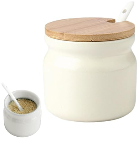 Zuckerdose mit Löffel,300ml Keramik Salztopf mit Deckel und Löffel,zuckerschalen Gewürzgläser Gewürzbehälter für Küche,Haus,Kaffee Bar,Zuckerpott,Modern Zuckerbehälter,sugar container(Beige)