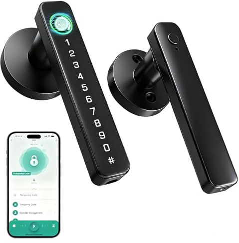 Cerradura de Puerta Inteligente, 5 en 1 Cerradura Electronica Manija de Puerta con Huella Digital, Control Remoto de Aplicación, Tarjeta IC, Código, Llave para Casa, Oficina, Hotel (Circular)