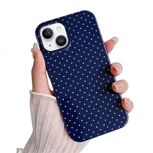 Kivlclri Polka Dot Handyhülle für iPhone 14 / iPhone 13 Hülle 6,1'', Aesthetic Sommer Wellenpunkt Muster Motiv Design für Mädchen Schutzhülle Stoßfest Bunt Silikon Marineblau TPU Dünn Case, Navy Blue