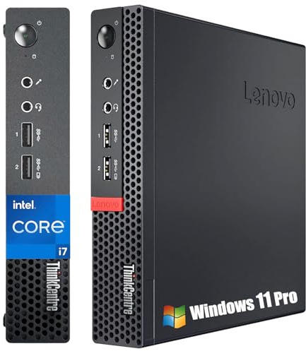 Lenovo ThinkCentre M710q Mini Ordinateur de Bureau Compact, Intel Core i7-7700, 8 Go de RAM, SSD de 256 Go, Wi-FI, Bluetooth, Clavier QWERTY américain, Windows 11 Pro (reconditionné)