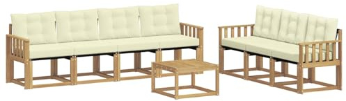 vidaXL Outdoor-Sofagarnitur mit Kissen 8 pcs Weiß und Creme, Moderner Garten-Sofa, strapazierfähiges Outdoor-Sektionen-Set, bequemes Terrassenmöbel, ideal zum Entspannen