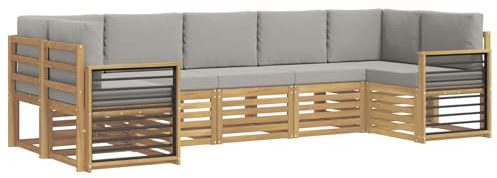 vidaXL Ecksofa Set 7 pcs Weiß und Hellgrau 304 x 128,5 x 73 cm, Akazienholz Sofa für draußen, stylisches Gartenmöbel, modulares Set für Terrasse und Poolbereich